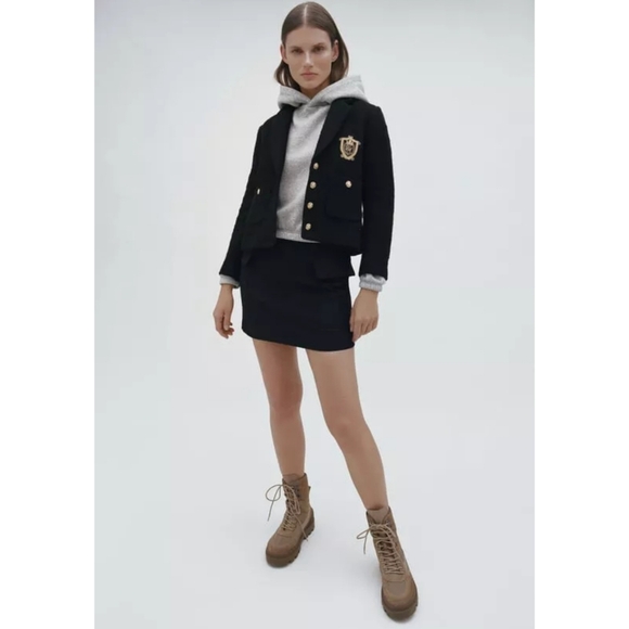 Rare zara limited edition textured tweed gold button blazer - Picture 9 of 11